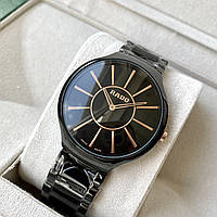 Керамические часы Rado True Thinline Golden Black ААА кварцевые эксклюзивные сверхтонкие унисекс