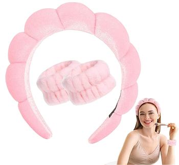 Косметичний набір для вмивання (оберун і напульсники) Рожевий