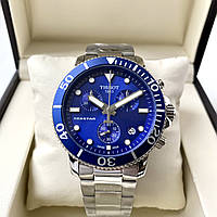 Наручные часы Tissot Seastar AAA blue мужские с хронографом на стальном браслете и календарем даты