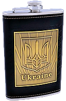 Фляга с набойкой Украина из нержавеющей стали обтянута кожей, 256мл D368