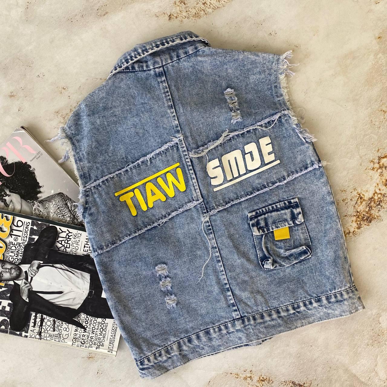 Джинсова жилетка для дівчинки Блакитна 16421 24, Голубой, Унисекс, Лето, XXXХL, 9 лет, фото 1