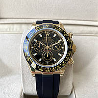 Механические часы Rolex Cosmograph Daytona Gold Black AAA мужские с автоподзаводом на каучуковом ремешке