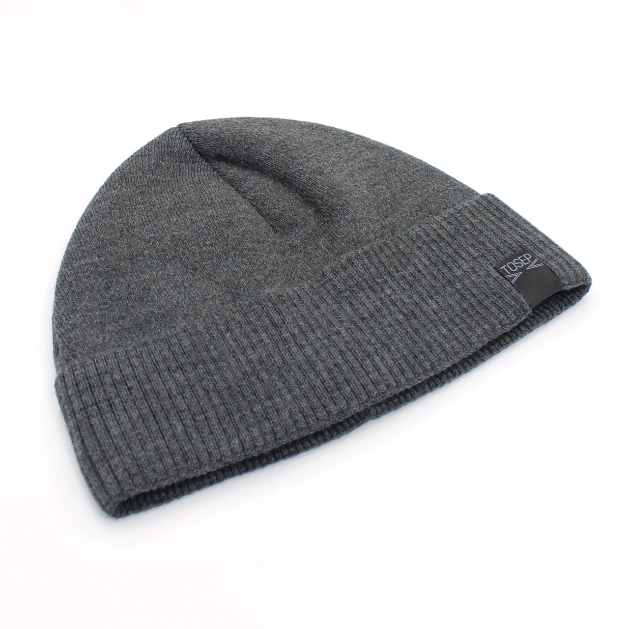 В'язана зимова шапка сіра вовняна з відворотом і флісовою підкладкою Tosep, фото 1