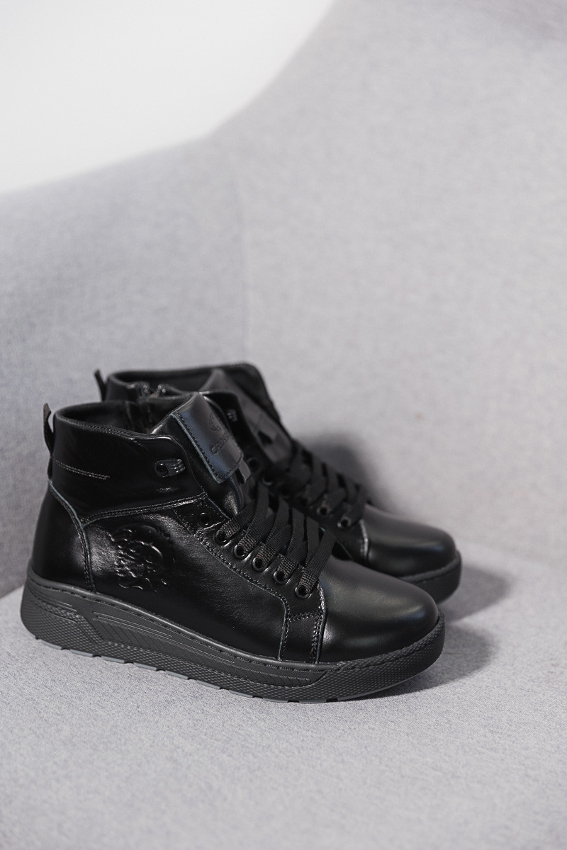Підліткові черевики шкіряні зимові чорні CrosSAV 23-89 - фото 3 - id-p1983909035