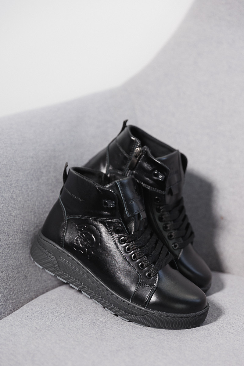 Підліткові черевики шкіряні зимові чорні CrosSAV 23-89 - фото 1 - id-p1983909035