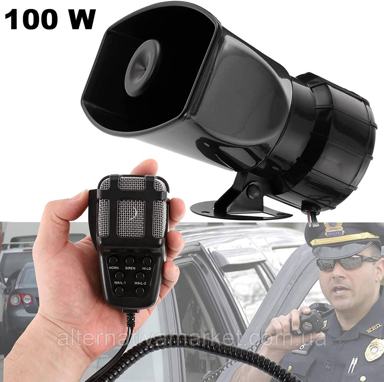 Спецсигнал СГУ 12v 100w "POLICE SIREN 7100" (Рупор, мікрофон, сирена 7 мелодій), фото 1