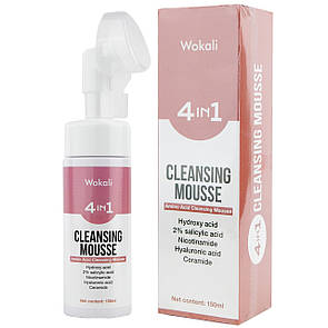 Пінка-мус для вмивання Wokali 4 in 1 Cleansing Mousse з гіалуроновою, саліциловою, гідроксикислотою,