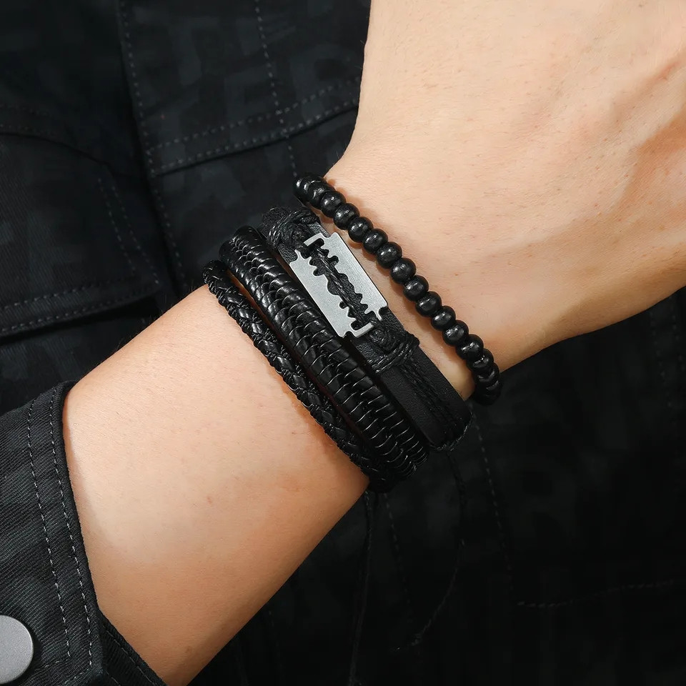 Комплект із чотирьох стильних браслетів, багатошарові браслети