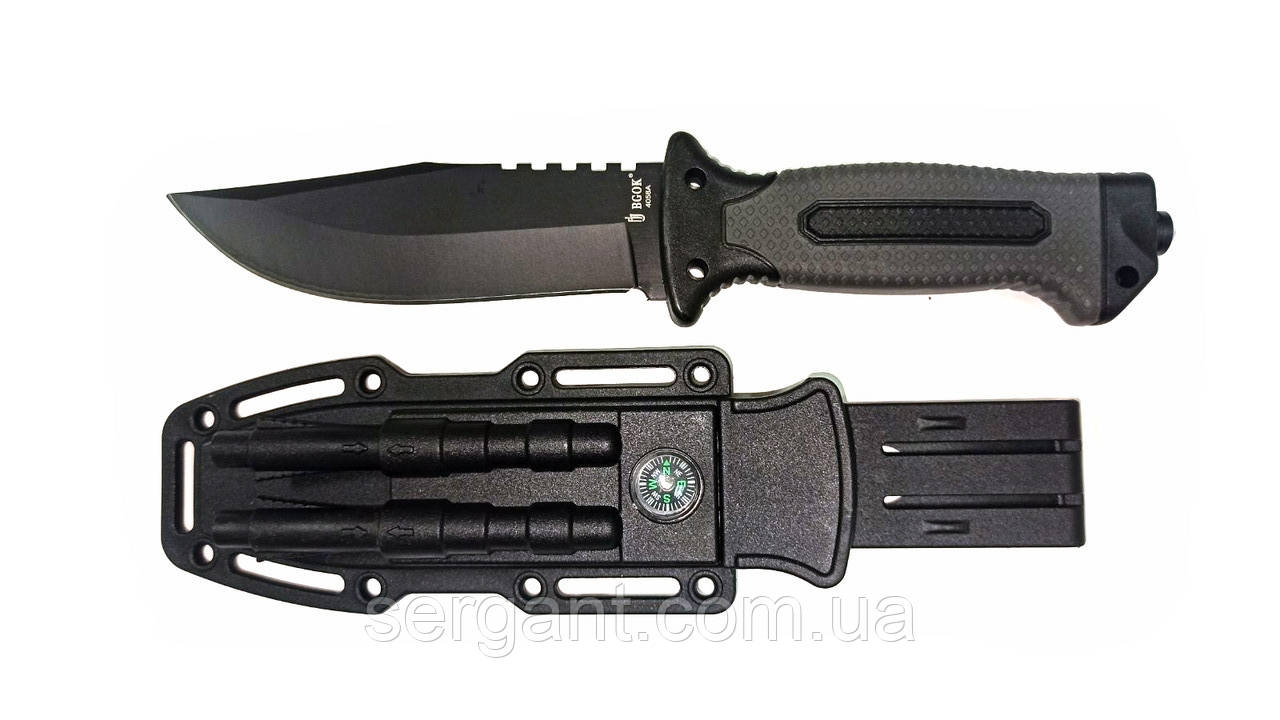 Тактичний ніж для виживання з кресалом, точилкою, компасом BGOK 4058A, фото 1