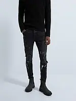 Мужские черные стрейчевые джинсы скинни Zara с эффектом брызг красок Размер 38 (М)
