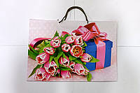 Пакет подарунковий "Квіти" 6024 кольоровий, гігант горизонтальний 33 х 46 х 15см Тюльпани Вид 1