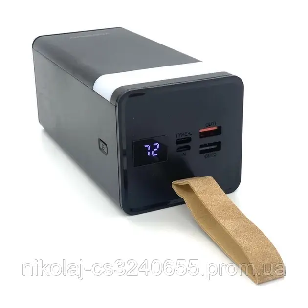 Потужний Powerbank 80000 мА·год T160 з ліхтариком 2xUSB, MicroUSB/Type-C Чорний