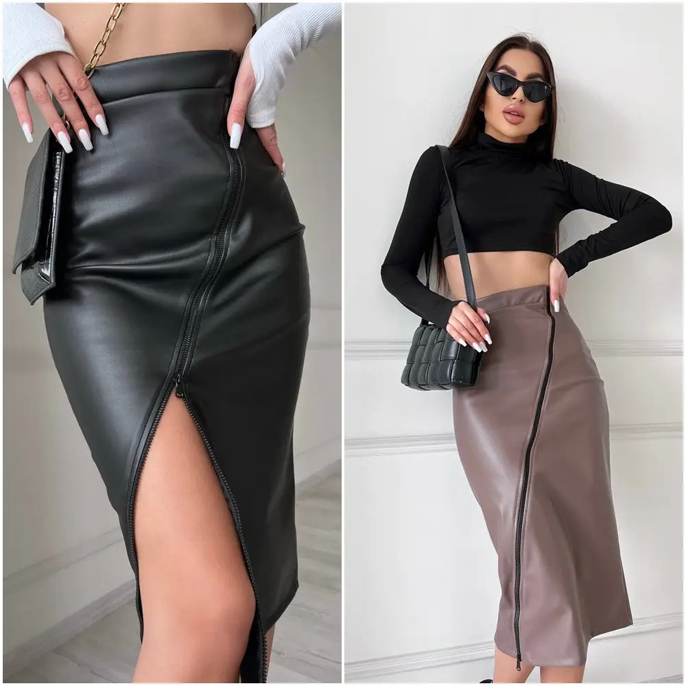 Шкіряна мідіспідниця з розрізом "Lorren", фото 1