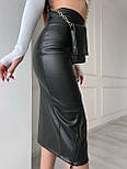 Шкіряна мідіспідниця з розрізом "Lorren", фото 9