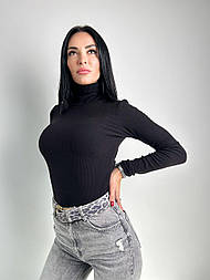 Жіночий теплий гольф у рубчик "Cool" Батал 50-52, Чорний