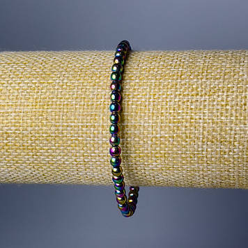 Браслет Гематит гладка кулька d-4мм+- L-18см (стрейч) з відтінком "бензин"