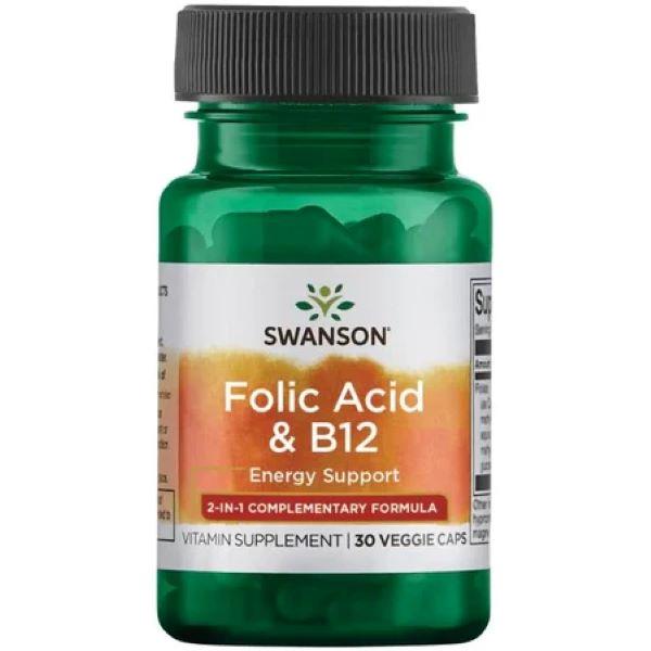 Фолієва кислота та вітамін B12 Swanson Folic Acid & B12 30 Veg Caps