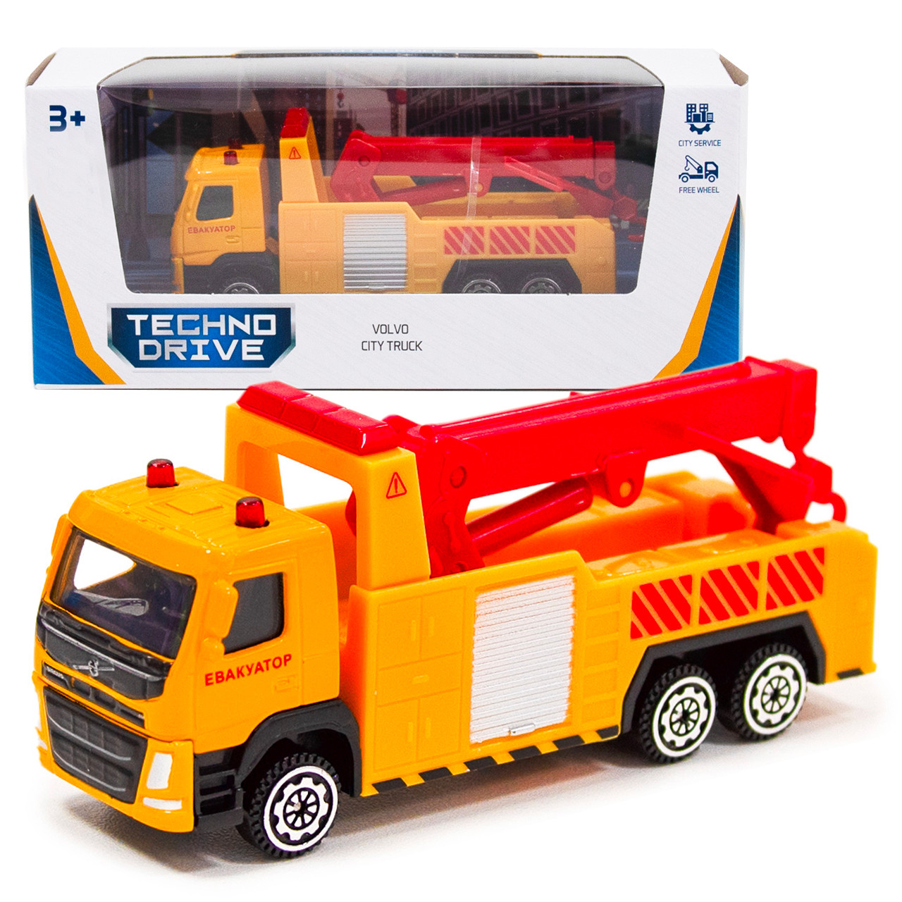 Машинка метал, пластик, дитяча Volvo Евакуатор, жовтий, TechnoDrive, 3*12*5см (250303), фото 1