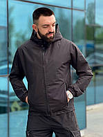Мужская куртка базовая ветровка на каждый день стильная однотонная с капюшонами карманами черный