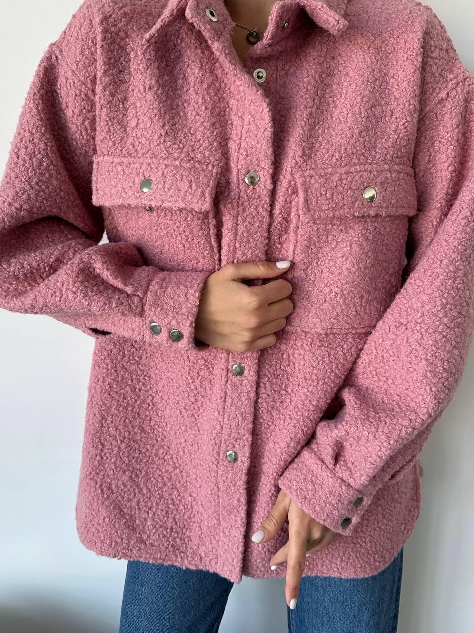Женская куртка-рубашка "барашек" розовая - фото 5 - id-p1984028953