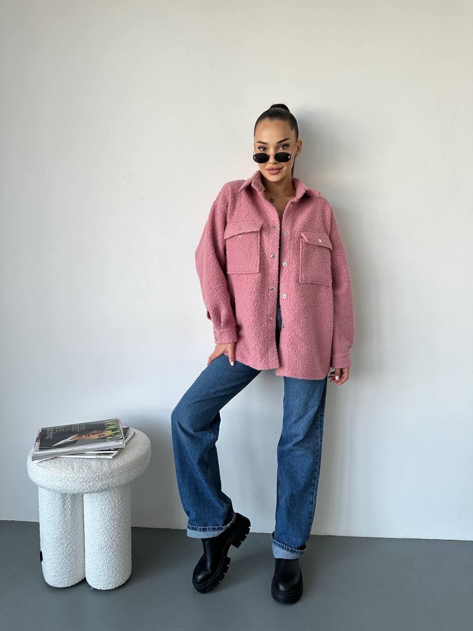 Женская куртка-рубашка "барашек" розовая - фото 8 - id-p1984028953