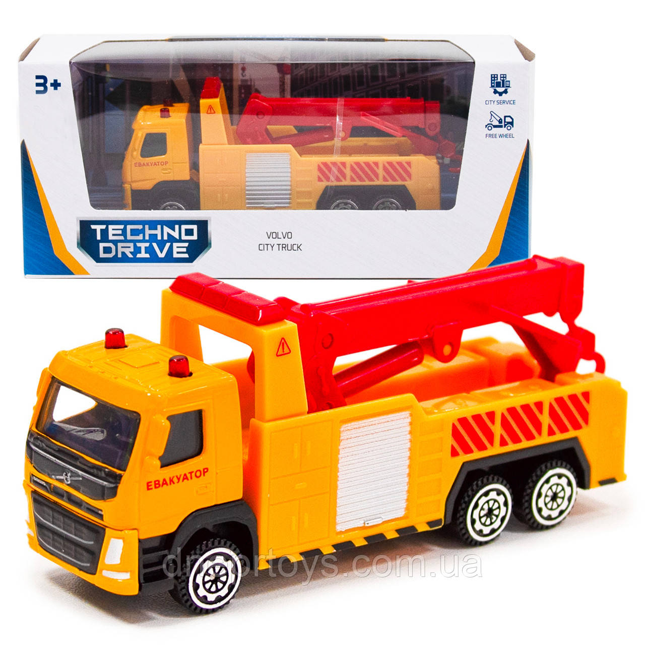 Машинка метал, пластик, дитяча Volvo Евакуатор, жовтий, TechnoDrive, 3*12*5см (250303)