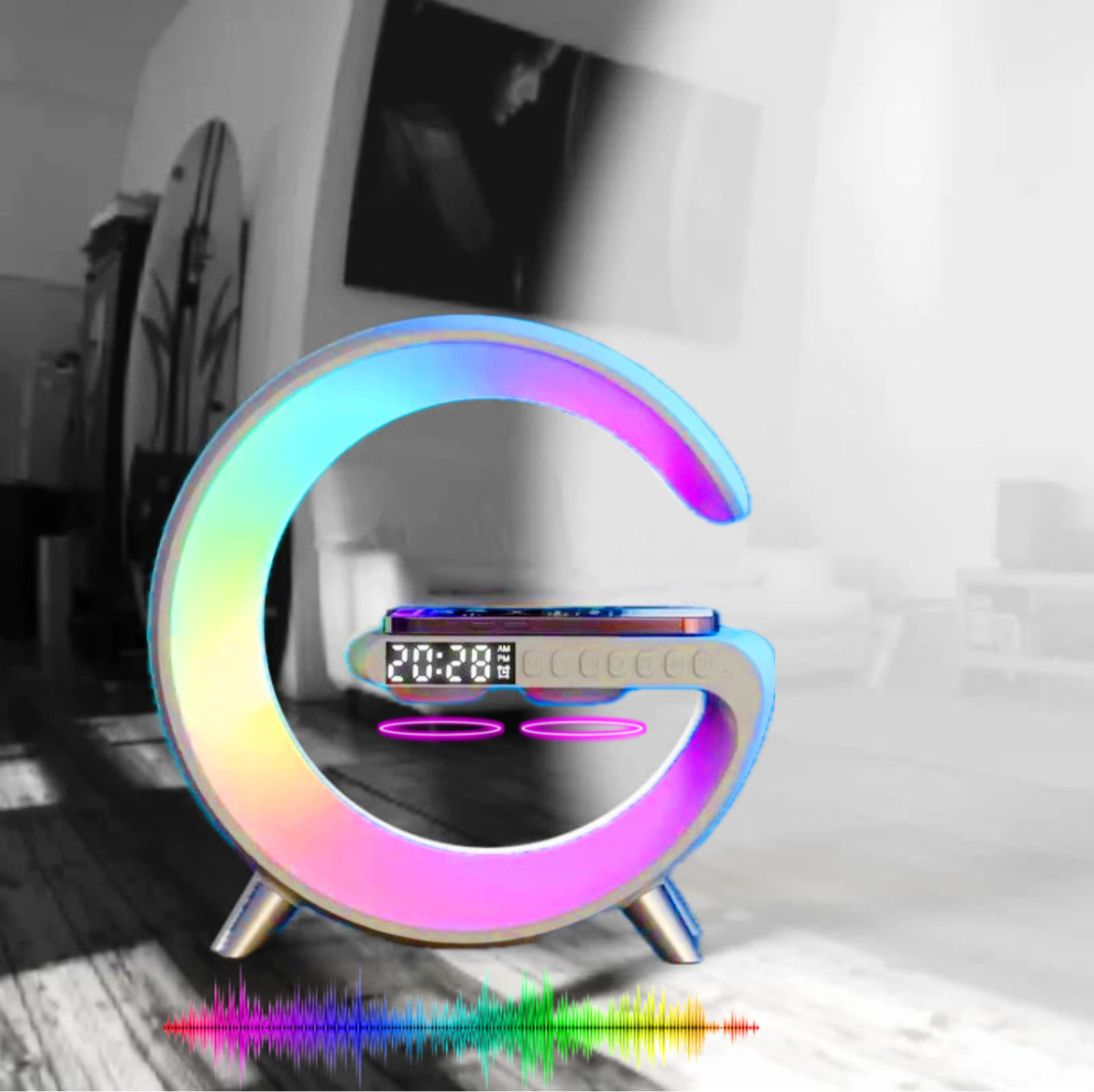 Смарт-лампа-нічник Mini RGB 10W з бездротовою зарядкою G-Smart Light Sound Machine 15W з Bluetooth колонкою
