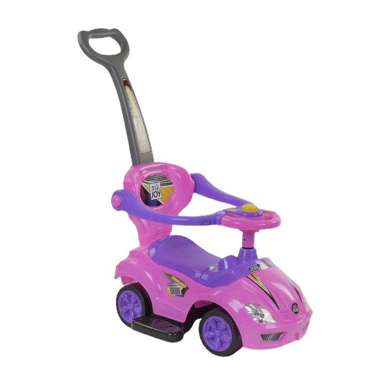 Машина-толокар JOY 3545-Р, рожева, музичний кермо, батьківська ручка, знімний захисний бампер, багажник