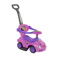 Машина-толокар JOY 3545-Р, розовая, музыкальный руль, родительская ручка, съемный защитный бампер, багажник