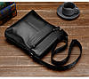 Чоловіча сумка на плече з натуральної шкіри великої місткості чорна, фото 6