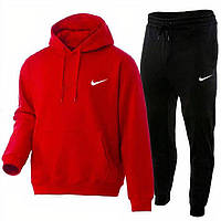 Мужской зимний спортивный костюм Nike красный стильный утеплённый, Красный флисовый костюм Найк Штаны + trek