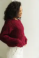 Качественный женский джемпер оверсайз объемная вязка на манжете снизу 42-50 размеры разные цвета марсаловый