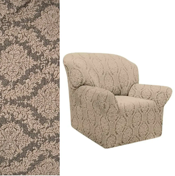 Знімні чохли на крісло натяжні без спідниці жакардові, чохол на м'яке крісло натяжний універсальні Какао, фото 1