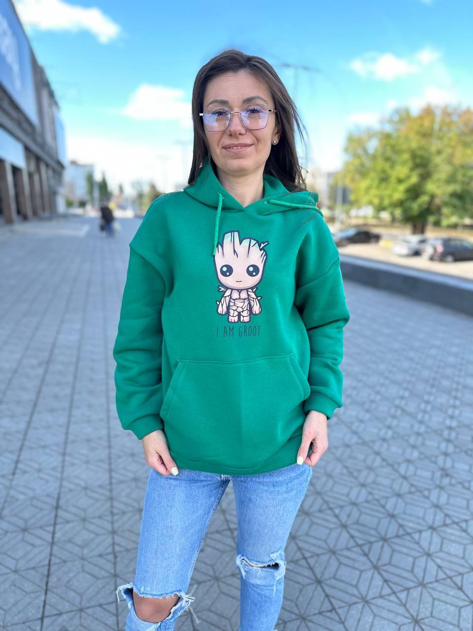 Жіноче худі на флісі з принтом I AM GROOT