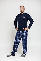 Чоловіча тепла зимова флісова піжама штани та кофта синя розмір м/л