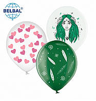 Латексные воздушные шары Belbal лесная девочка , зеленые, белые, малиновые, 12" 30 см, 5 шт
