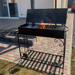 Мангал - барбекю на 12 шампурів на дровнику + полиця  Україна (3мм)