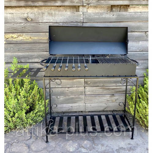 Мангал - барбекю на 15 шампурів на дровнику + полочка Україна (4мм), фото 1