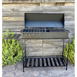 Мангал - барбекю на 15 шампурів на дровнику + полиця   Україна (3мм)