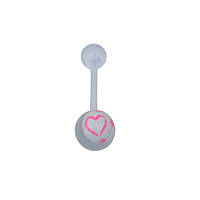 В пуп Piercing биопласт с белыми шариками с розовым контуром сердца и звездами под прозрачным пластиком UNCB53