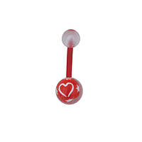 В пуп Piercing биопласт с красными шариками с белым контуром сердца и звездами под прозрачным пластиком UNCB53