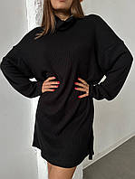 Жіноче плаття-туніка, оверсайз, спущена лінія плечей, чорна