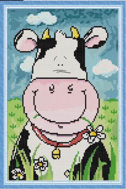 Набір для вишивання за нанесеною на канву схемою "Big mouth cow ".AIDA 14CT printed, 21*31 см