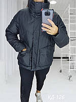 Куртка чёрного цвета глубокая осень (демисезонная) без капюшона прямого кроя / размер 50 , 52