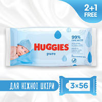 Детские влажные салфетки Huggies Ultra Comfort Pure 56 х 3 шт (5029053550091) - Топ Продаж!