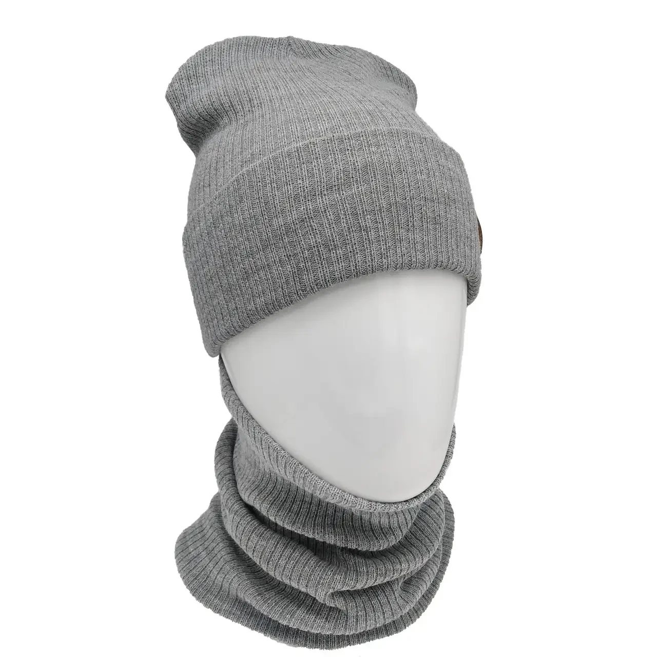 Комплект женский зимний шапка с хомутом (бафф), зимняя шапка и снуд для девушек Серого цвета - фото 4 - id-p1984096041
