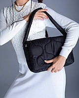 Женская стеганая сумка кросс-боди из нейлона дутая с полукруглой ручкой «Лола» черная волна Welassie
