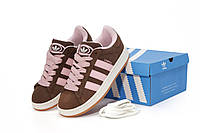 Женские кроссовки Adidas Campus Brown Pink (Адидас Кампус) коричнево-розовые
