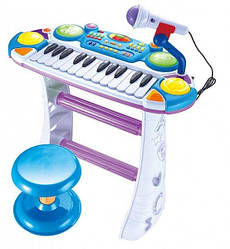 Піаніно 7235BLUE Музикант, на підставці, стілець, мікрофон Синій, Land of Toys