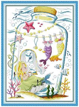 Набір для вишивання за нанесеною на канву схемою "Mermaid's Boudoir 1". AIDA 14CT printed 40*54 см
